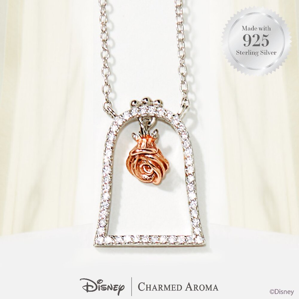 Disney Beauty and the Beast Enchanted Rose Necklace, 925 Sterling Silver
